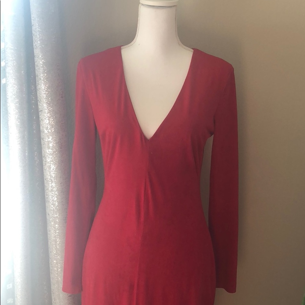 Red suede long sleeve stretchy dress Large